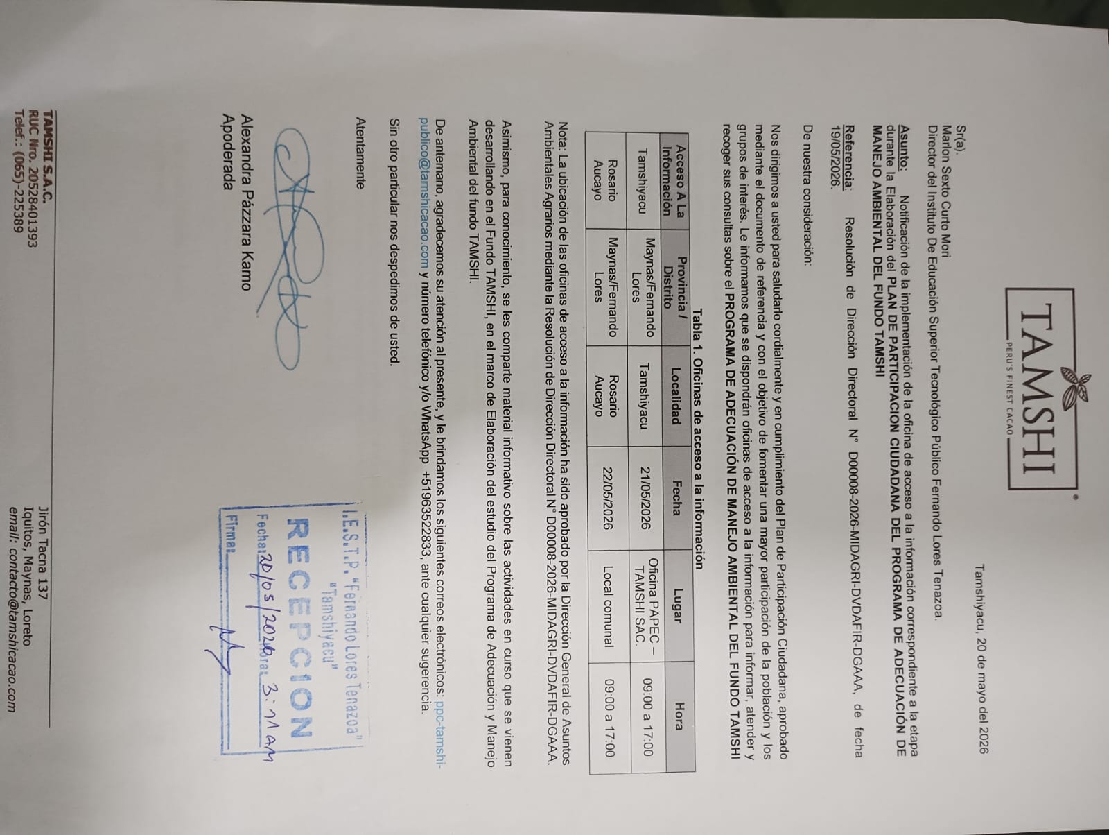 PROGRAMA DE ADECUACIÓN DE MANEJO AMBIENTAL DEL FUNDO TAMSHI